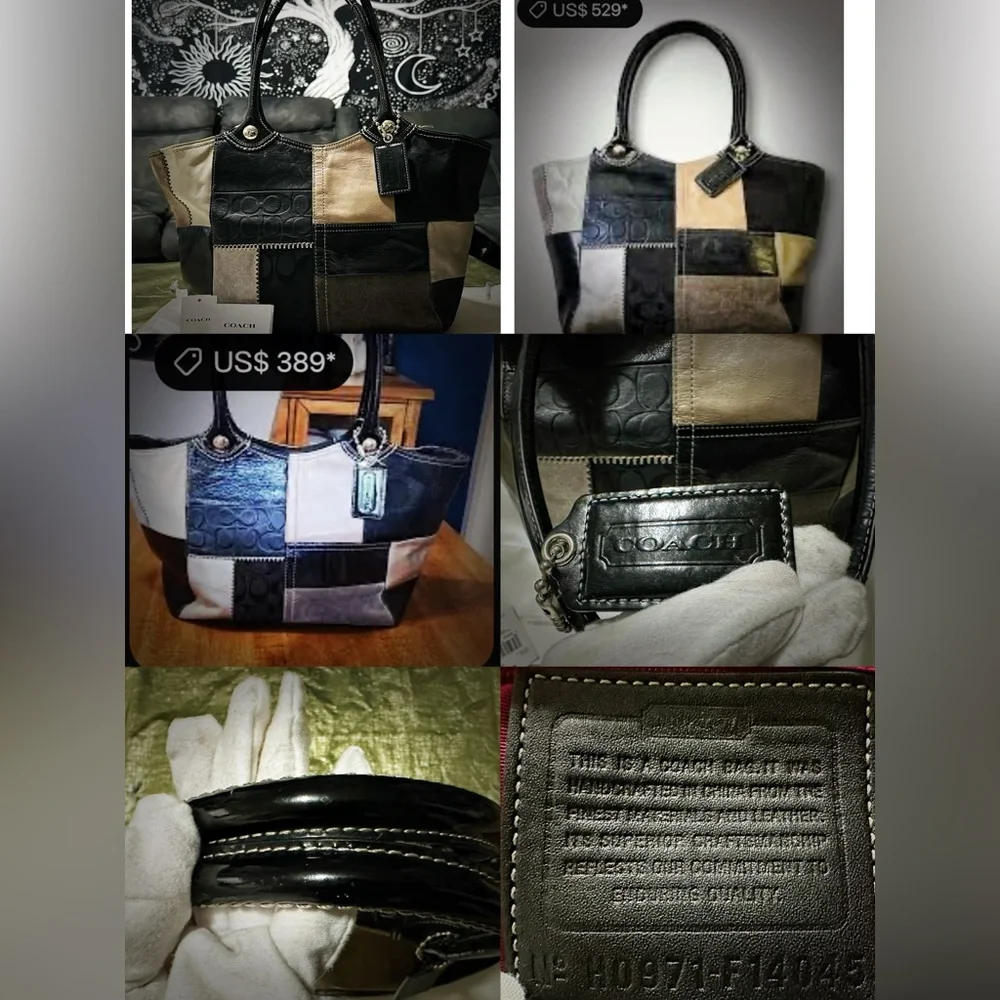 Rare Vintage Y2K style Coach Tote bag Black and Cream Patchwork shoulder bag - Picture 15 of 17